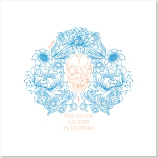 Skull flowers Blue/orange edition Posters and Art